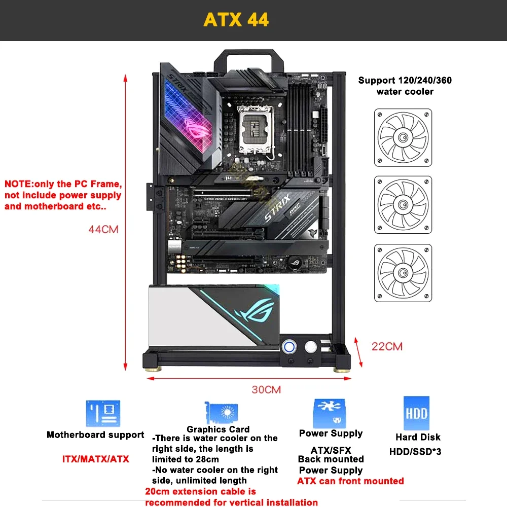 Modding EATX Open PC Case Fram - Gaming Console Tower ulasan dan harga